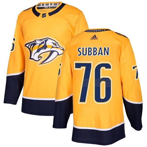 Adidas Men Nashville Predators #76 P.K Subban Yellow Home Authentic Stitched NHL Jersey